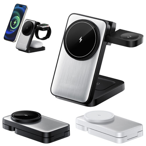 מטען אלחוטי מתקפל 15W מהיר 3 ב-1 לנייד + שעון חכם + אוזניות