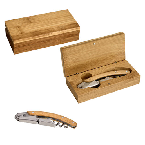 מארז יין יוקרתי – פותחן מלצרים במארז עץ במבוק