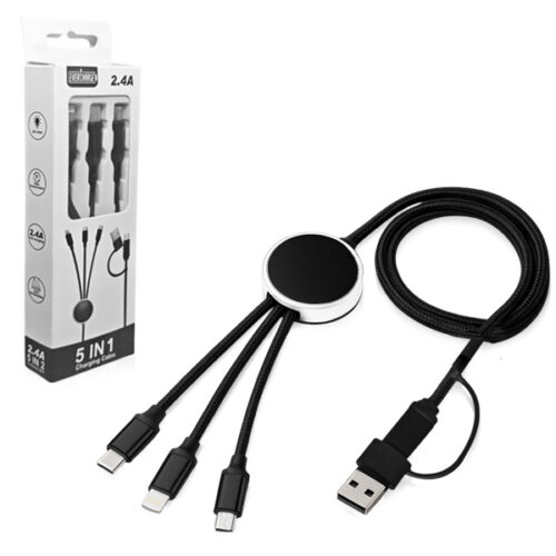  כבל תלת ראשי איכותי 5 ב-1"  כולל העברת נתונים DATA   עם לוגו מאיר בחריטה