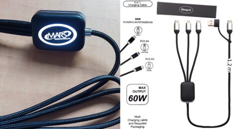 כבל טעינה 5 ב-1 מהיר במיוחד 5A תואם Type-C/iPhone/Android- לוגו מואר