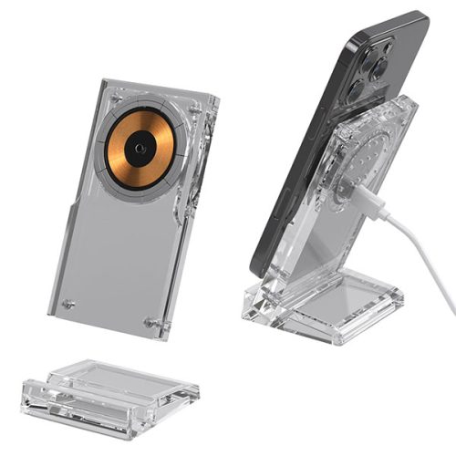 מטען אלחוטי שולחני אקרילי שקוף 15W עם מעמד לנייד