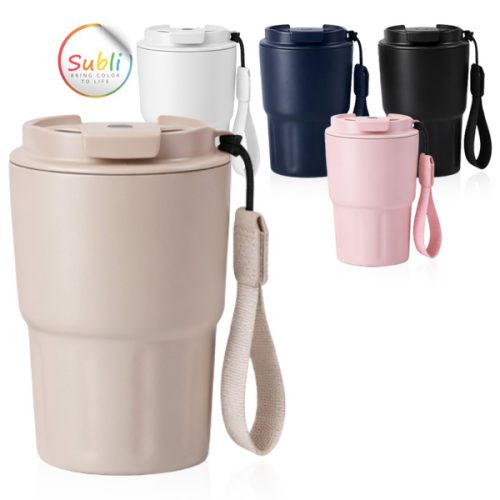 כוס נירוסטה תרמית איכותי במיוחד  דופן כפולה לבידוד הנוזל עם רצועת נשיאה