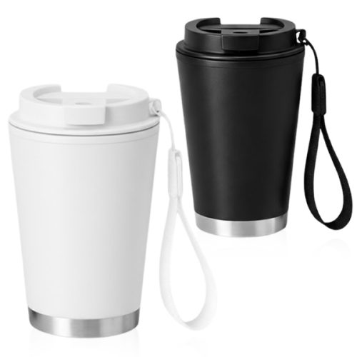 כוס תרמית מעוצבת  עם רצועת נשיאה תואמת מבד